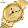 MEGIR Fashion Top Brand Men Waterproof Mesh Strap Simple Style Unique Design Gold Color Luxury Watches