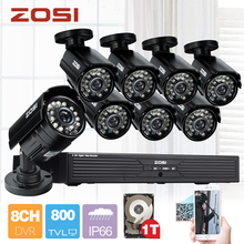 ZOSI 8CH CCTV System 8CH D1 DVR 8PCS 800TVL Bullet Outdoor Home Video Camera System Surveillance Kits 1TB Hard Disk
