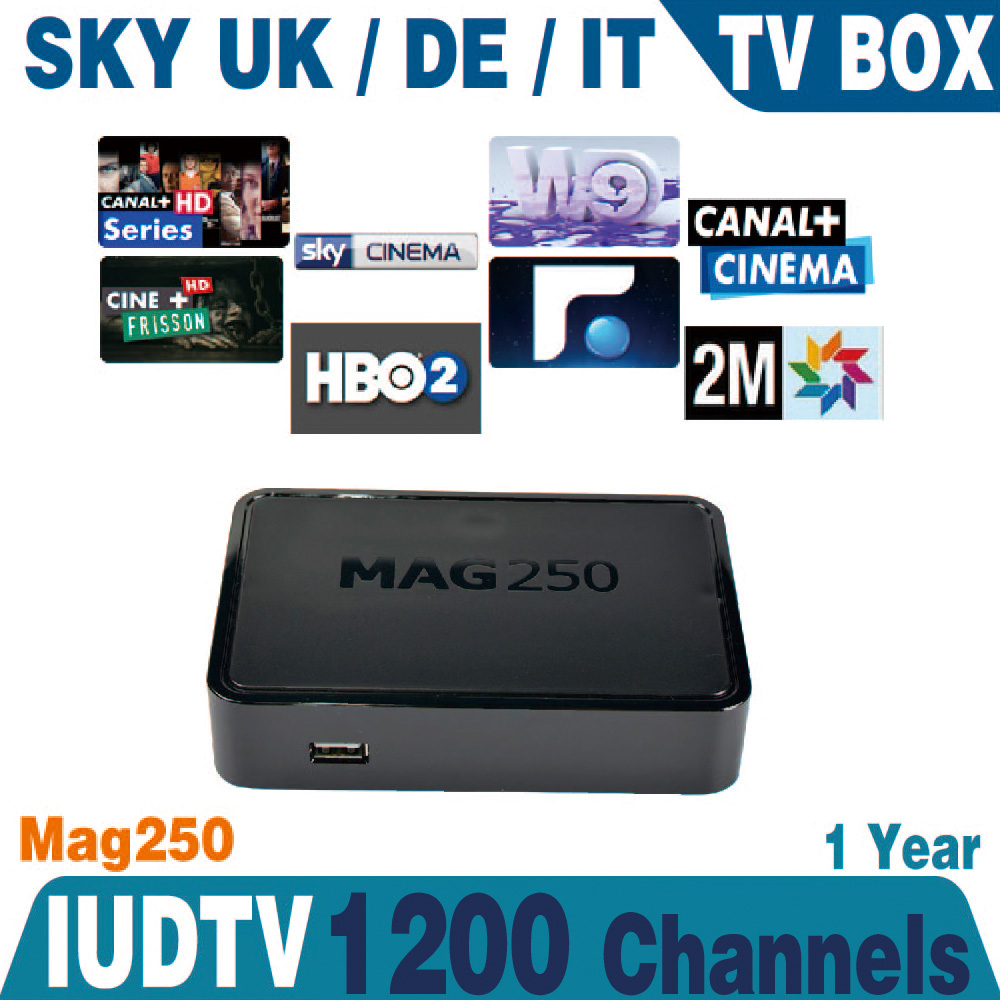 Mag 250 IPTV Box + 1 year IPTV Subcription 1200+ Europe IPTV Sky IT DE UK French Portuguese Spanish Turkish TV Box In Stock