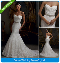 Free Shipping New Elegant Bridal Gown Real Photos White Mermaid Lace Wedding Dress 2015 Lace Up Back Vestido De Noiva (SL-W101)
