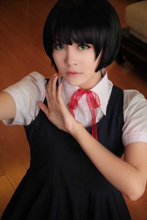 30cm short black anime cosplay hair wigs with bangs emotionless lovely girl Gugure!Kokkuri-san Kohina Ichimatsu cosplay hair wig