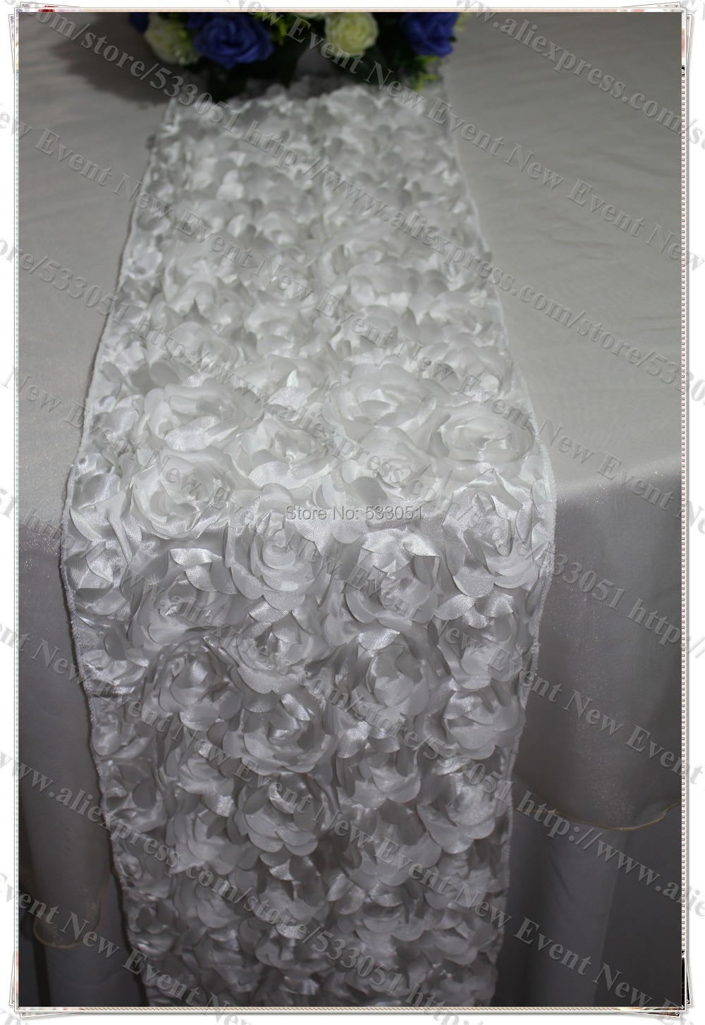Big Rosette Tablecloth  runner Table Runner  3D White wedding white Satin  table Rosette Chair Cover