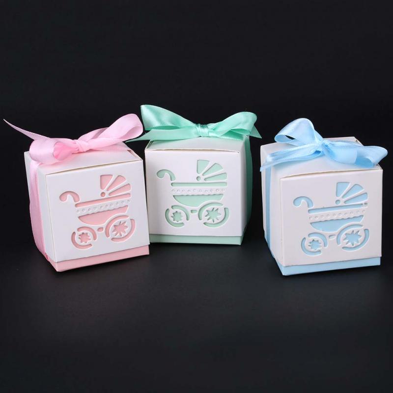 50pcs New Fashion Ctue Carriage Gift Candy Boxes For Wedding 3 Colors