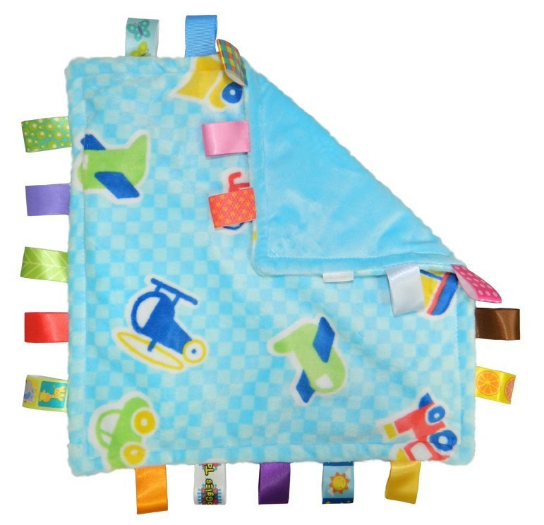 Taggies Little Plush Blanket Baby Comforting Blanket baby taggies toys Grasping fantoche towel Blue Vehicles Polka Dot