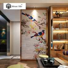 Interior wall decor parquet art mosaic Bisazza style spring nature birds floral puzzle unique home hotel theme design mosaic