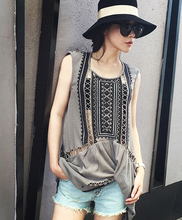 2015 Hot style Summer beach Casual Vintage Ethnic Hand beading Embroidery Hollow out Cotton Linen Long