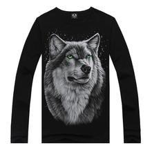 New 2015 Autumn Designer Famous Brand Mens Sport Personality 3d Printed T-Shirt Hiphop Long-Sleeved Wolf T-Shirt Free Shipping