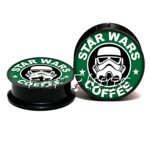 1 pair star wars coffee ear plug gauges black acrylic screw fit ear plug flesh tunnel body piercing jewelry PSP0790