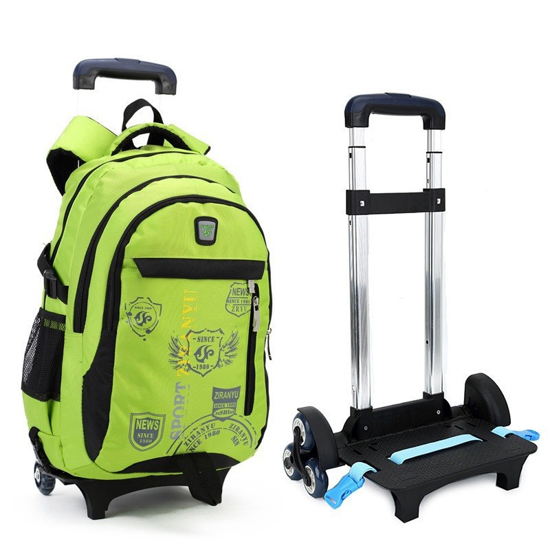 Travel-trolley-backpack-wheels-school-bag-detachable-children-Rolling-Backpack-climb-stairs-rod-bag-green
