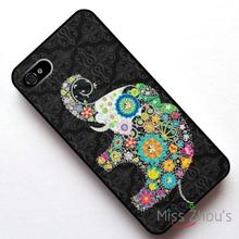 For iphone 4/4s 5/5s 5c SE 6/6s plus ipod touch 4/5/6 back skins mobile cellphone cases cover Colorful Retro Flower Elephant