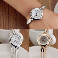 Para mujer de las mujeres de plata del oro elegante de cuarzo analógico clásico moda Charm pulsera elegante reloj de pulsera