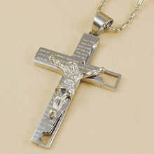 Classical Catholic Church Stainless Steel Jesus Cross Necklace Religion Crucifix Pendant Jewelry For Men Women Black