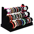 New and Fashion 3 Tier Black Velvet Bracelet Chain Watch T Bar Rack Jewelry Organizer Hard
