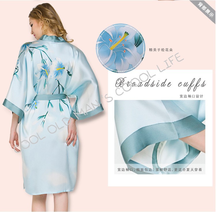 Summer Style Japanese Natural Silk Bathrobe 19