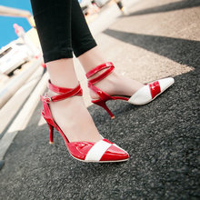 woman fashion sandals Gladiator Patent PU Cross-tied High-heeled shoes Thin heel Mixed Colors pumps plus size 46 women shoes