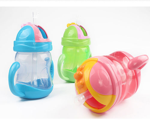 Hot 240ml Cute Baby Kid Cup Handle Children Learn Drinking Water Straw Bottle Sippy Training Cup