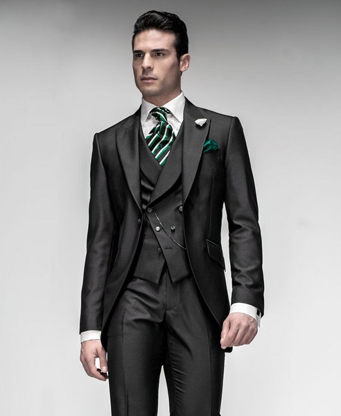 51 New Style One Style Custom Made Slim Fit Groom Tuxedos Black Best Man Suit Wedding GroomsmanMen Suits Bridegroom (Jacket+Pants+Tie+Vest)