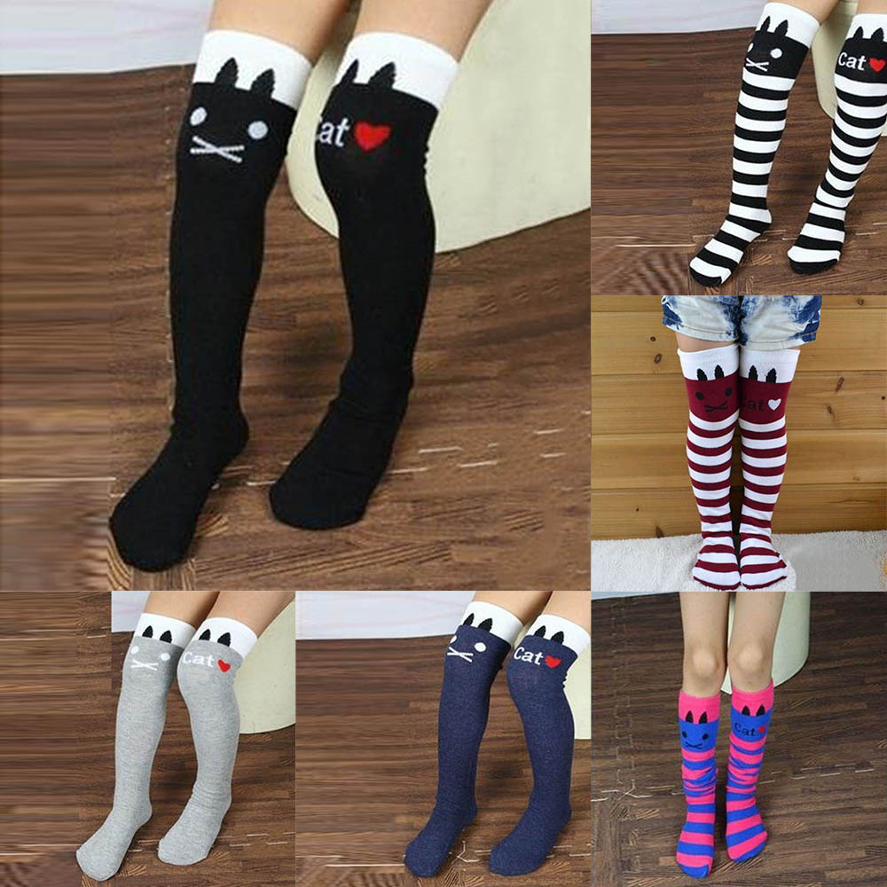 New Cotton Knee High Socks Children In tube Socks Striped knee girls Straight Colorful Socks