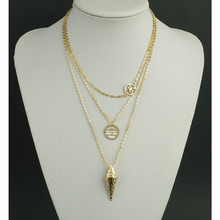 Vintage Summer Style Multilayer Three Pendants Multi Layer Necklace Gold Chain Necklace Accessories Maxi Necklace Pearl