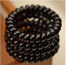 4PCS/lot Women Ladies Girls Hair Bands Black Elastic Rubber Telephone Wire Style Hair Ties & Plastic Rope Hair Accessories QLM