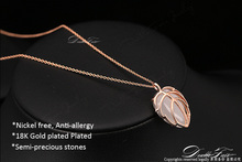 Leaf Designer Semi Precious Opal Stone Charm Party Necklace pendants 18K Rose Gold Plated Wedding Jewelry