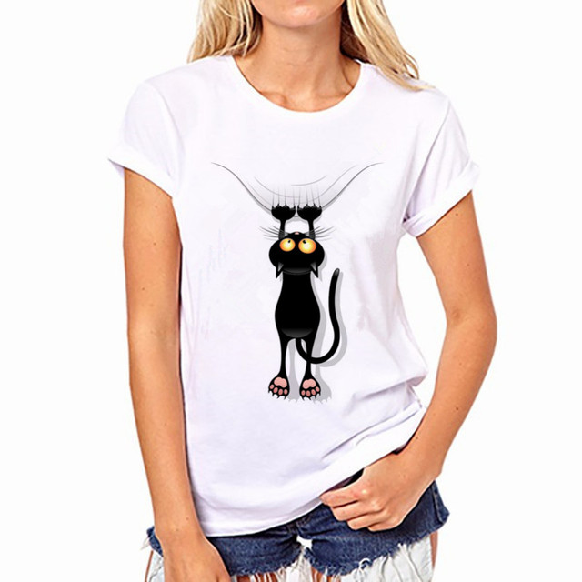 Harajuku Кошка Футболка Женщины 2016 Blusa Летняя Мода Хлопок Печати Оригинальность О-Образным Вырезом С Коротким Рукавом Футболки Верхняя Одежда Shirt