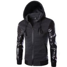 New Arrival Men Casual Jackets With Hood pu Sleeve top Quality Men Slim fit Jacket brand clothing veste homme