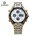 Hot Stainless Steel golden Watch Men Shark watch Analog Digital Alarm Display 3 ATM Water Resistant