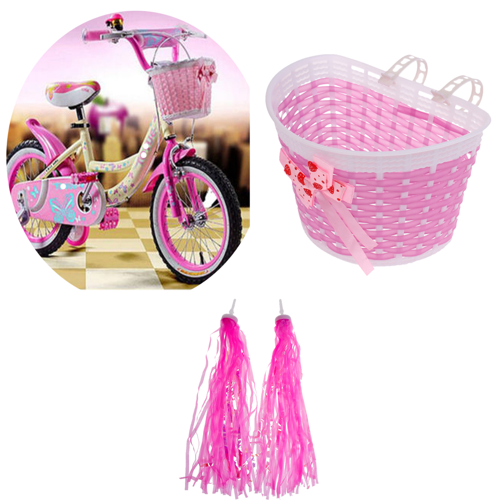 Bike Scooter Streamers Pink Girls Bike Front Basket Shopping Holder Case