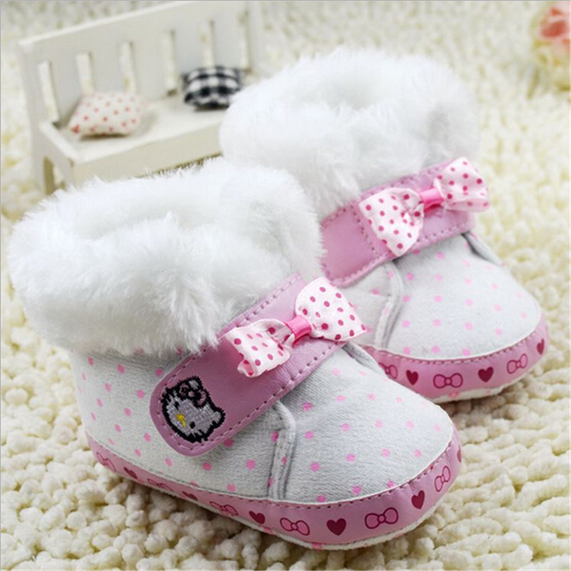 2015 Lovely Hello Kitty Baby Winter Shoes Kids Newborn Warm Prewalker Boots Antislip Infants Bebe Shoes