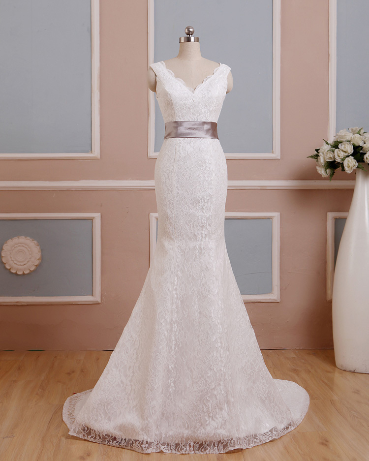 2015 A Line Ivory Wedding Dresses With Satin Back Bow Rustic Country