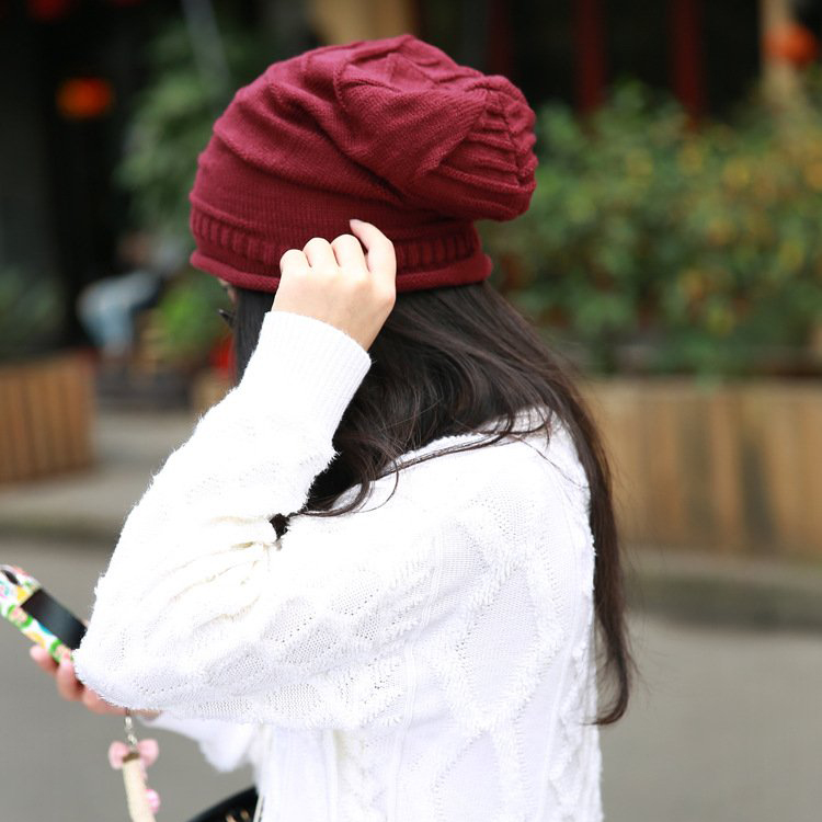 Special Sale!Winter red hats women Woolen knitted hat Beanie Crochet WaWinter (Red*Pile)