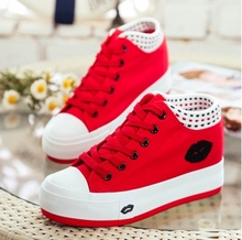 Female JK red lips Pumps canvas shoes lolita elevator casual high-layer-tops shoes platform Harajuku lolita preppy canvas shoes