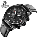 Luxury OCHSTIN Quartz casual Watches Men analog chronograph Sports Military Leather Strap Fashion Wrist Watch Relogio