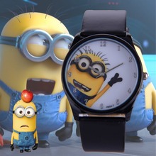 Popular New Fashion Cute Cartoon Children Casual Watch Despicable Me Minions Quartz Leather Strap Watches Women Sport Wristwatch