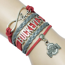 Drop Shipping Infinity Love Ohio State Buckeyes Suede Leather Bracelets Handmade Friendship Sports Team Bracelets Bangle Gift