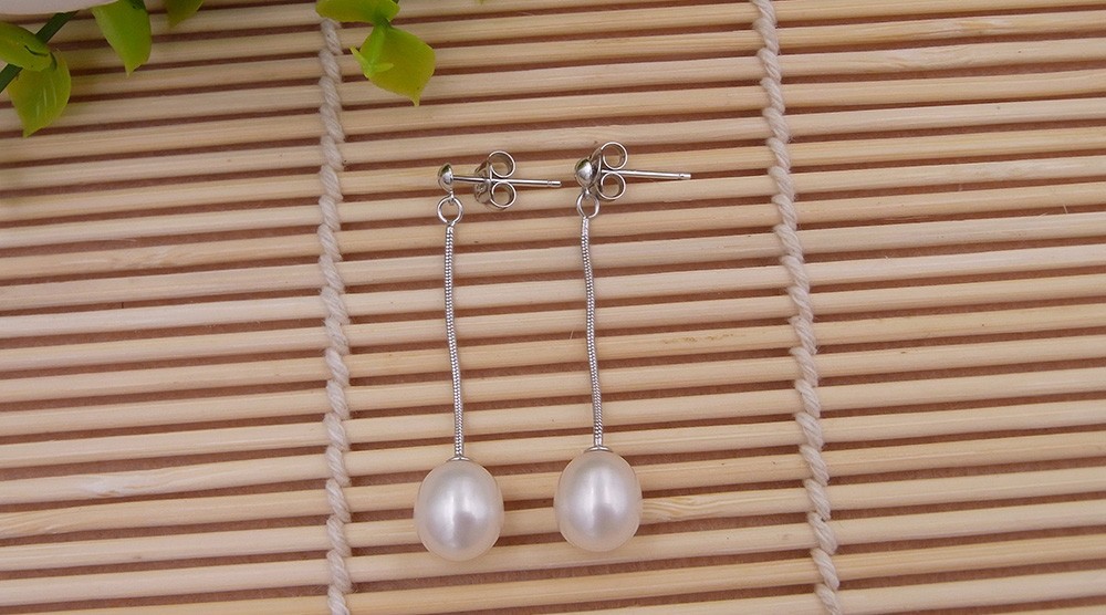 nice gift of bridesmaid white gold plating sterling silver drop water freshwater pearl long drop earrings