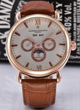 Black Leather Mechanical Men s Stainless Steel VC Automatic Movement Watch mens Self wind Watches Wristwatches