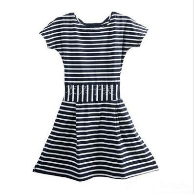 Summer Striped Casual Dress2015New Arrival Matching Mother Daughter Clothes Bow Patchwork Family Matching Outfits Cotton Dresses4
