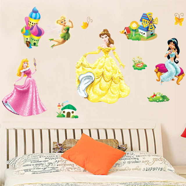 Princesa adesivos de parede desenhos animados de móveis de decoração de fadas decalque mural