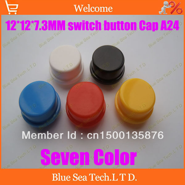 Free shipping,100PCS Tactile Push Button Switch Momentary Tact Cap 12*12*7.3MM Micro switch button black red yellow blue white