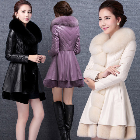 Ms. 2015 new winter fur coat long section of female sheep skin leather fox fur coat ladies leather jackets