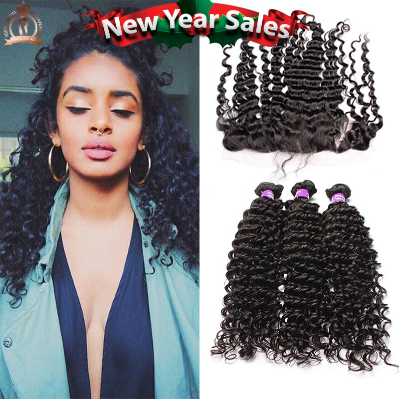 6A Brazilian Lace Frontal Closure with Bundles 13x4 Brazilian Hair Weft with Lace Frontal Closure 4Pcs/Lot Brazilian Curly Hair