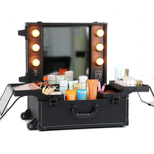 Fashionable soft side pvc kiss beauty professional makeup case with lights