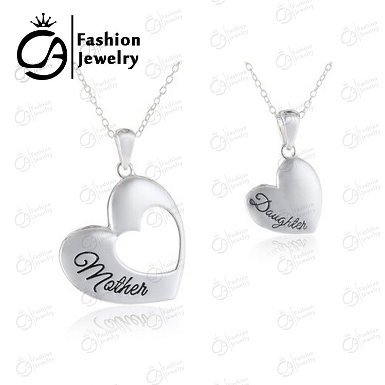 LN1033 2 Piece Mother Daughter Heart Cutout Pendant Necklace, 18
