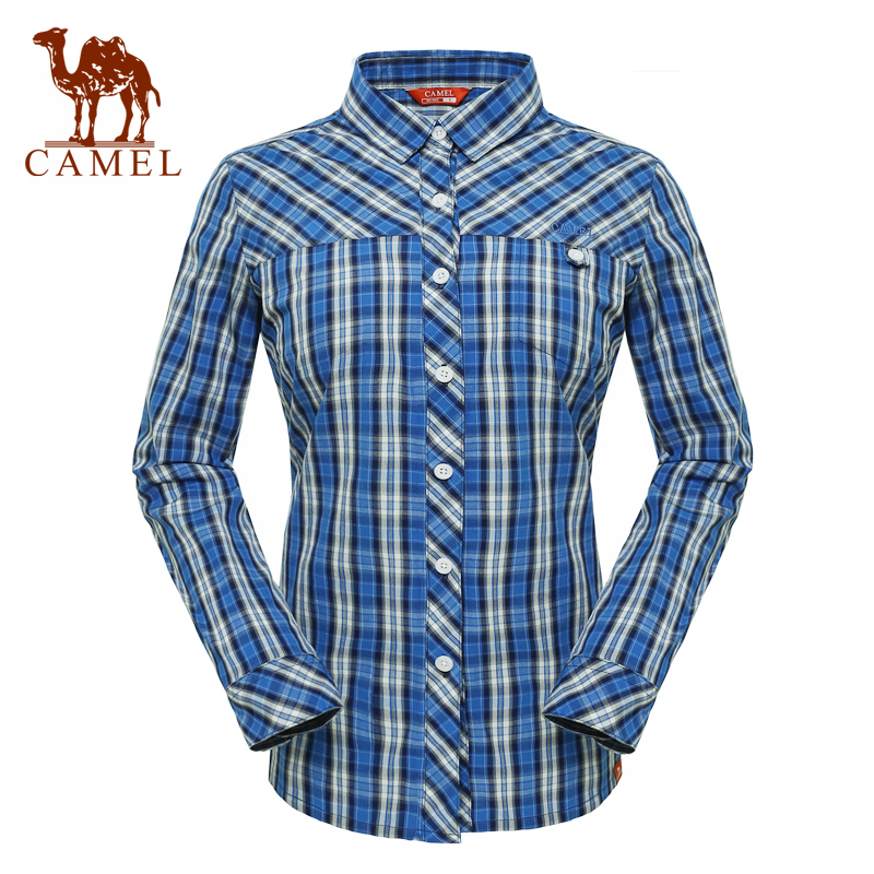 Camel outdoor Women casual shirt long-sleeve casual stand collar stripe shirt a4s1z6006