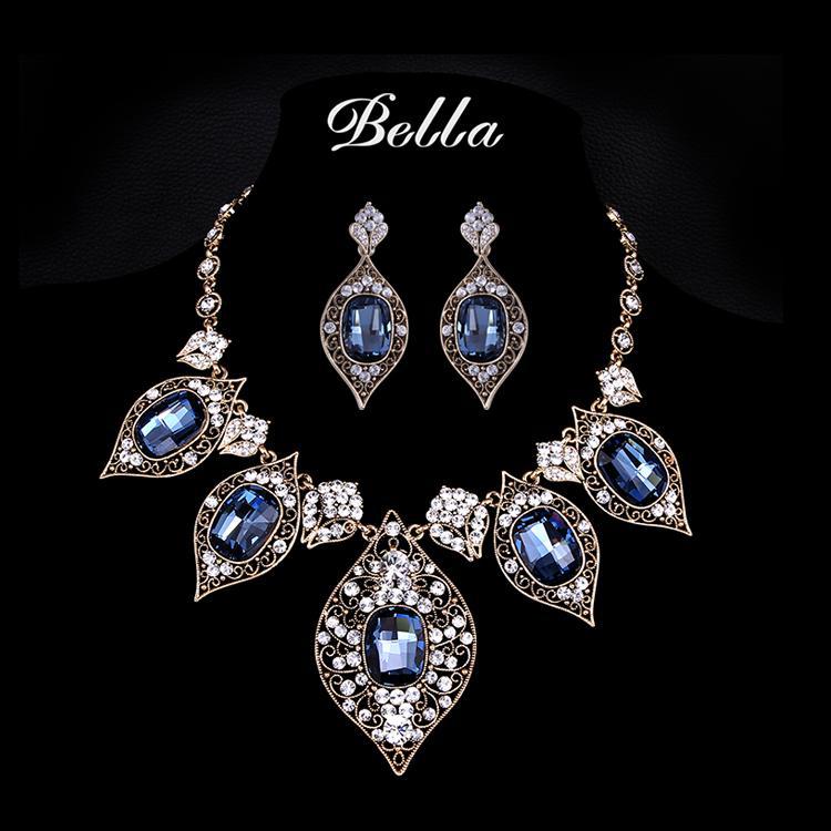 New 2014 platinum plating Classical fashion Austrian crystals Like drop of water Earrings and Necklace Set (JS0008)