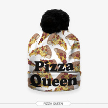 Winter 3D Digital Print pizza queen retro pompon Unisex Warm Casual Soft Knit Gorro Caps For Men Women Children Beanies hat