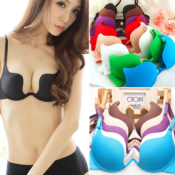 Sexy Deep U Plunge Shaped Bra LowCut Halter Convertible Multiway Push Up Bra