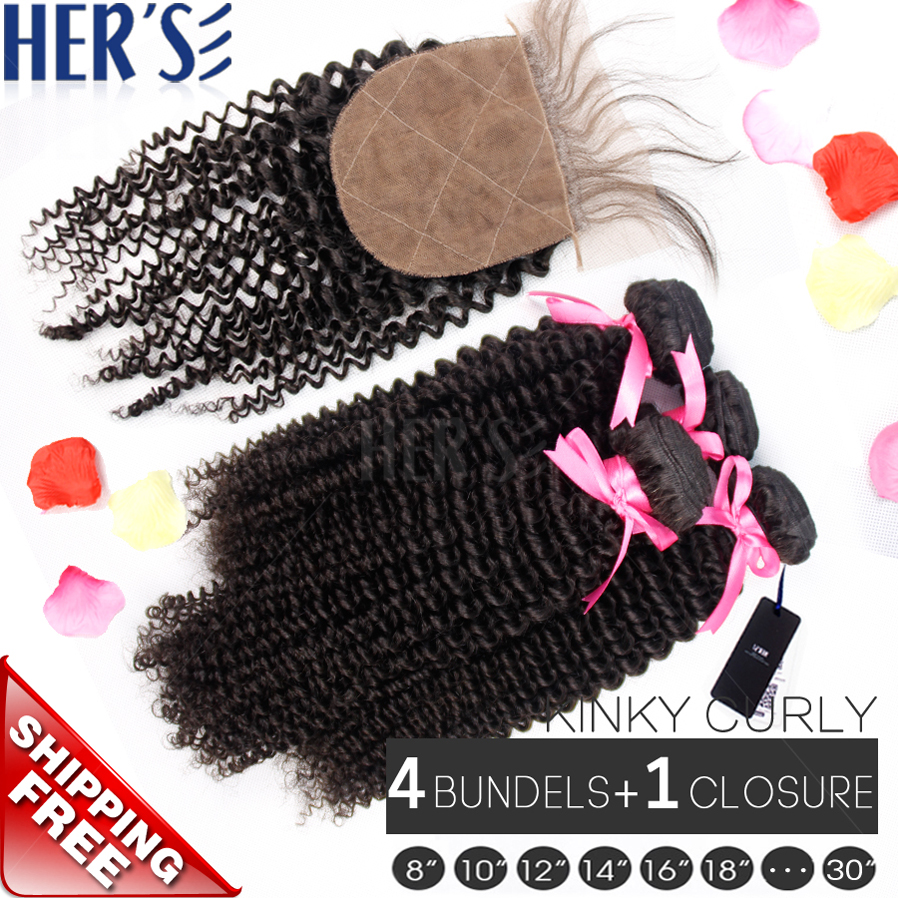 Malaysian Virgin Kinky Curly Hair With Closure,4 Bundles With Silk Closure 4x4 Hair Weave Closures,Best Curly Weave Human Hair
